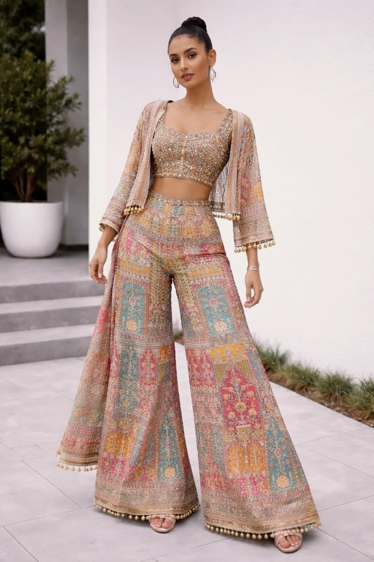 Printed halter top with wide-leg trousers — timeless boutique clothing at Sage Thread