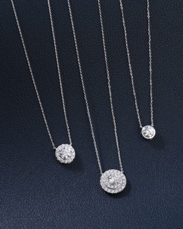 Diamond riviera line necklace — brilliant-cut solitaire pendants on fine chains — fine jewellery at Sage Thread Boutique Bangalore